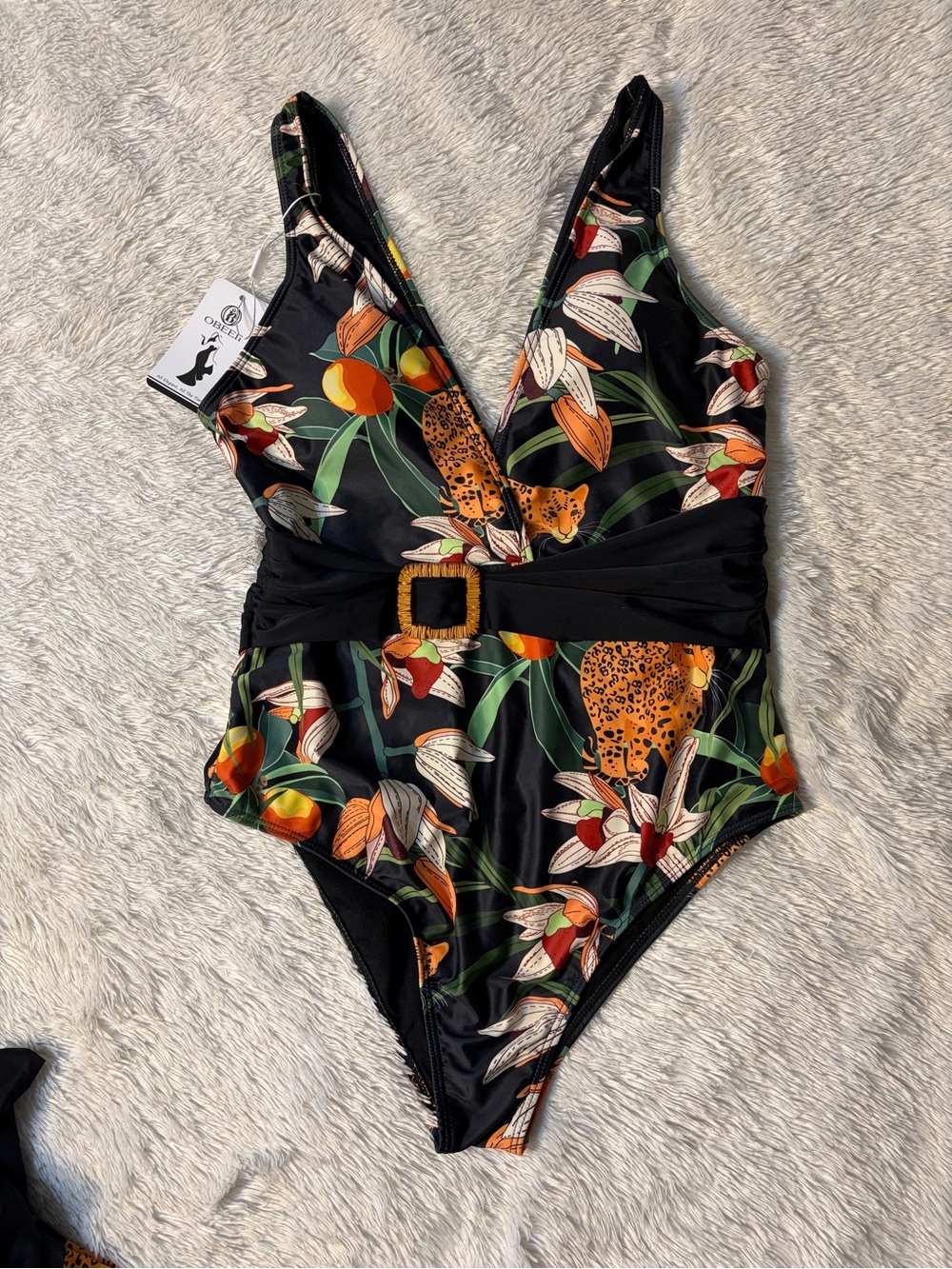 Tropical Leopard Floral One-Piece Swimsuit with coverup